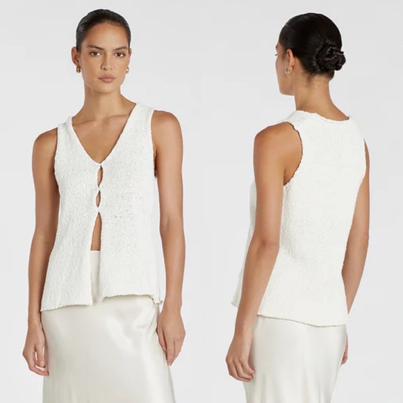 DISSH DION OFF WHITE BOUCLE KNIT VEST M Ivory Textured Boho Minimalist Top - Picture 2 of 12